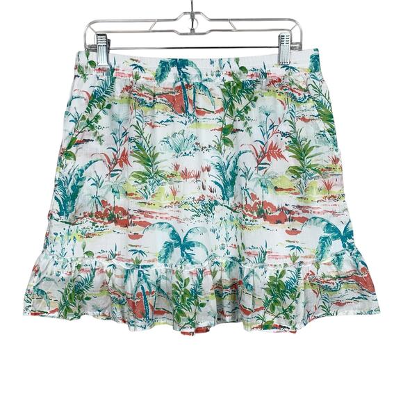 Sigrid Olsen Skirt Tropical White Elastic Waist Cotton Pockets Mini Women's L - Picture 1 of 5